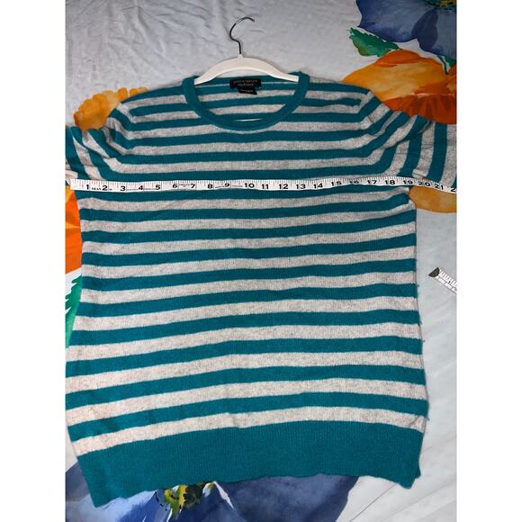 Lord & Taylor Cashmere Stripe Sweater Teal/White Size L - Picture 4 of 5